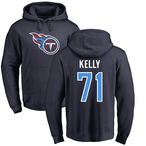 Tennessee Titans Men Navy Blue Dennis Kelly Name and Number Logo NFL Football #71 Pullover Hoodie Sweatshirts